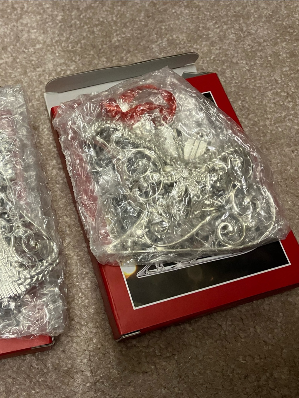 NIB Lenox Sparkle and Scroll Frosted Clear Christmas Ornaments Sleigh & Santa - Picture 6 of 7